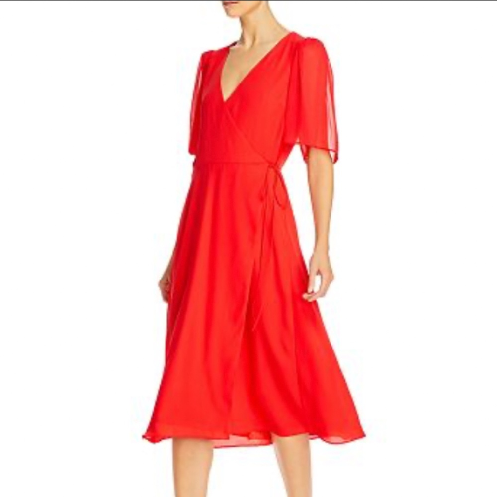 Alice + Olivia Suri Flutter Sleeve Wrap Dress in Bright Poppy Size 0 BNWT